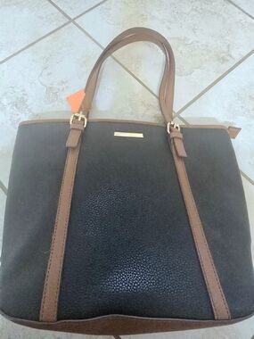 Anne Klein Black Tote with Brown Trim and Straps